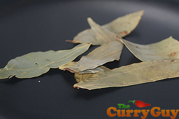 Roasting bay leaves for garam masala