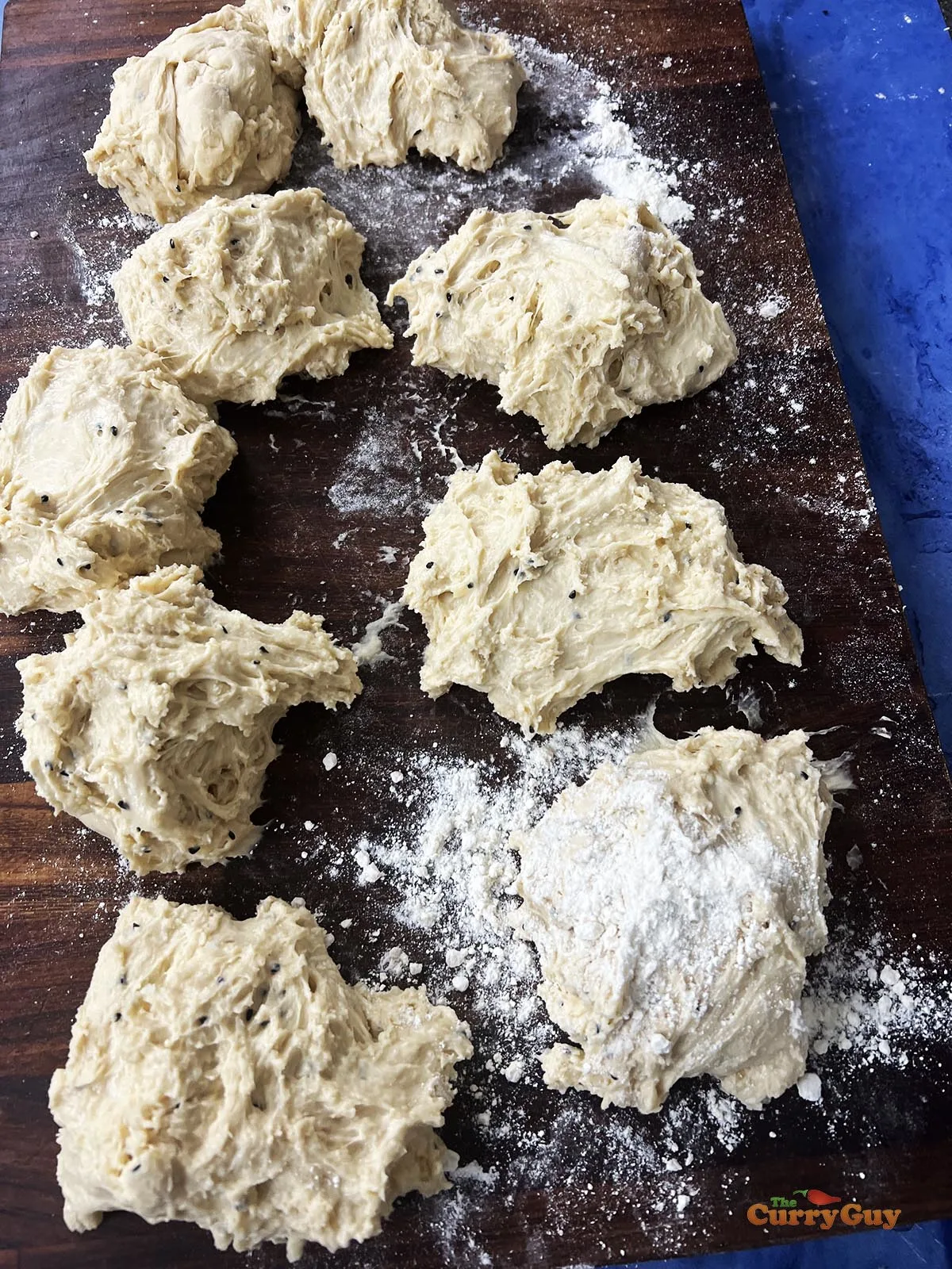 Dough clumps ready for working.