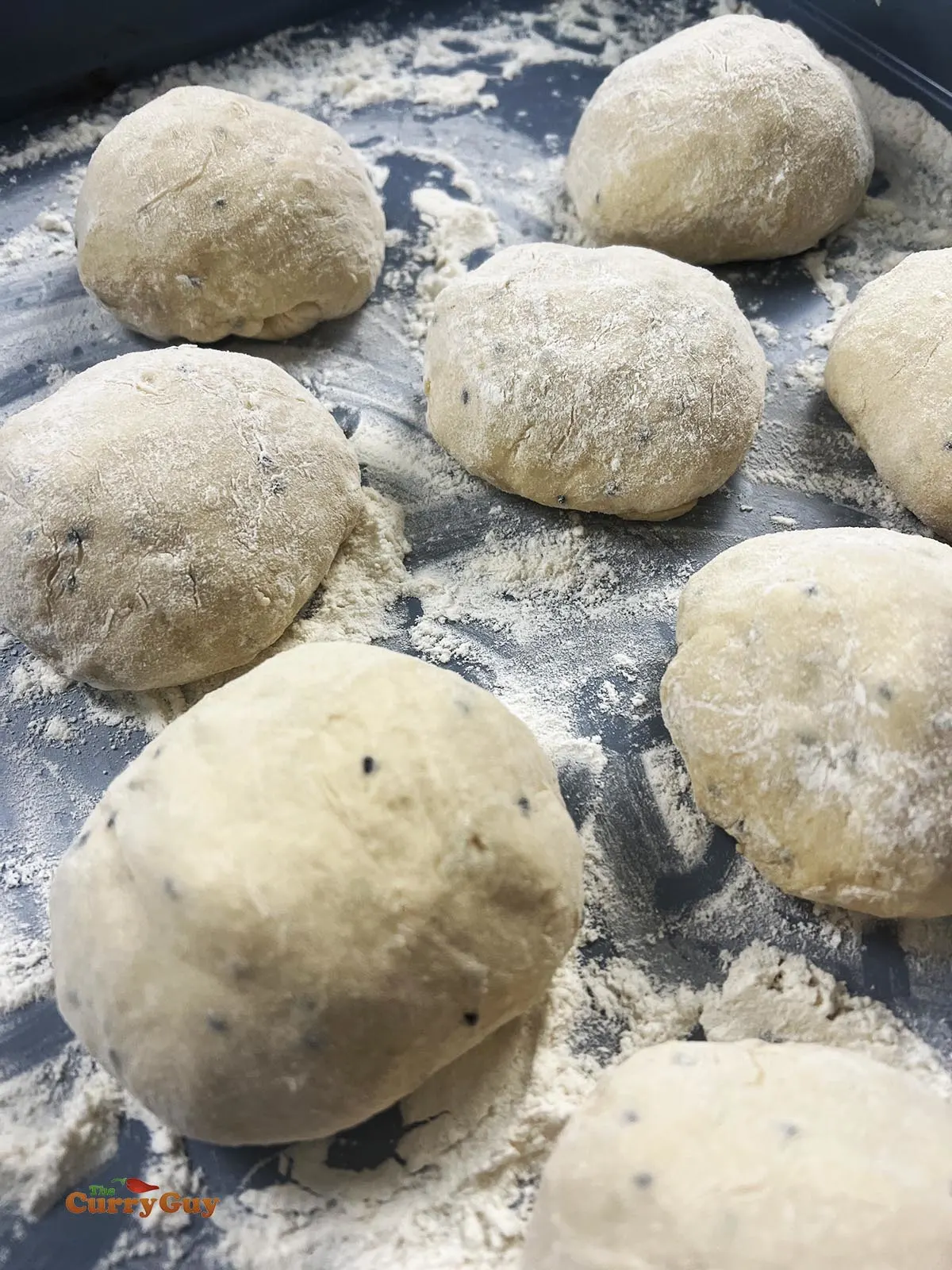 Dough balls ready for rolling.