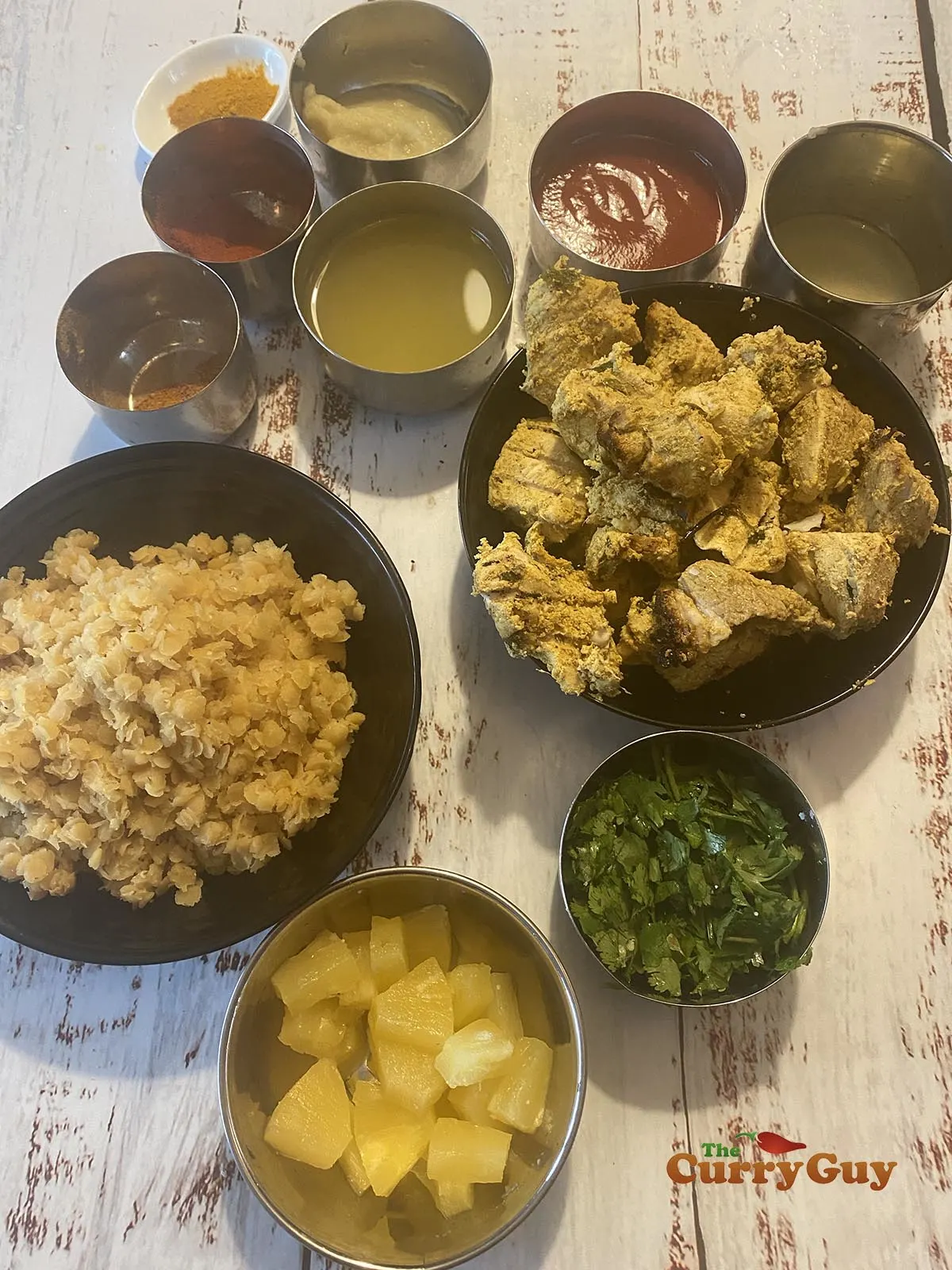 Preparing ingredients for chicken dhansak