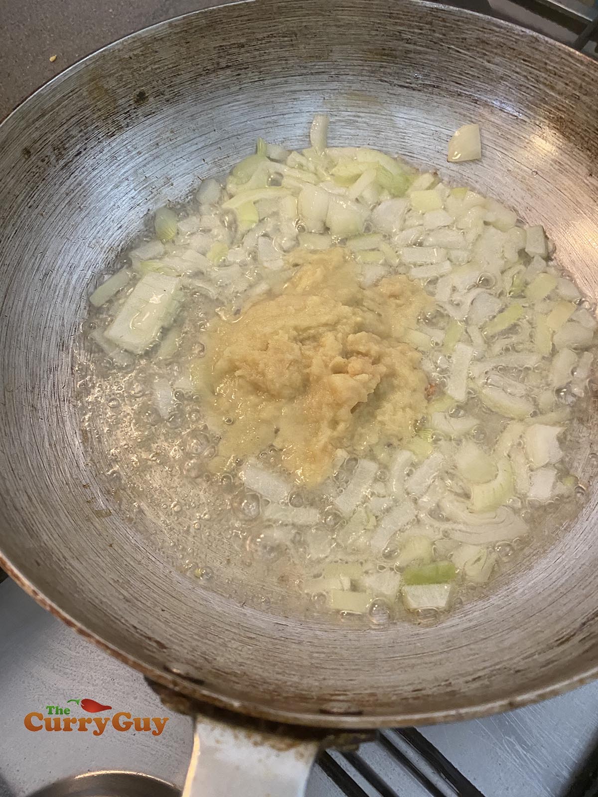 frying onions, garlic and ginger
