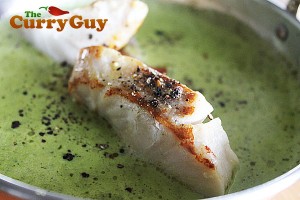 spinach curry with pan fried cod
