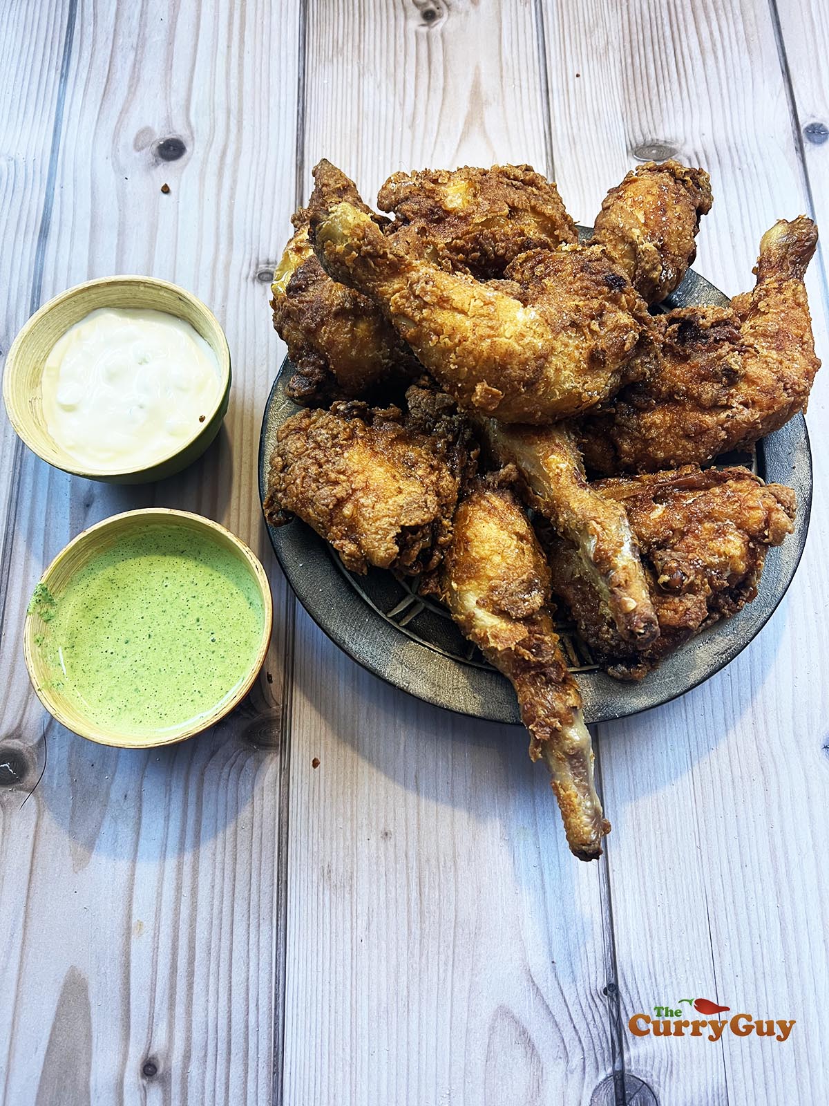 Indian fried chicken with two spicy dips