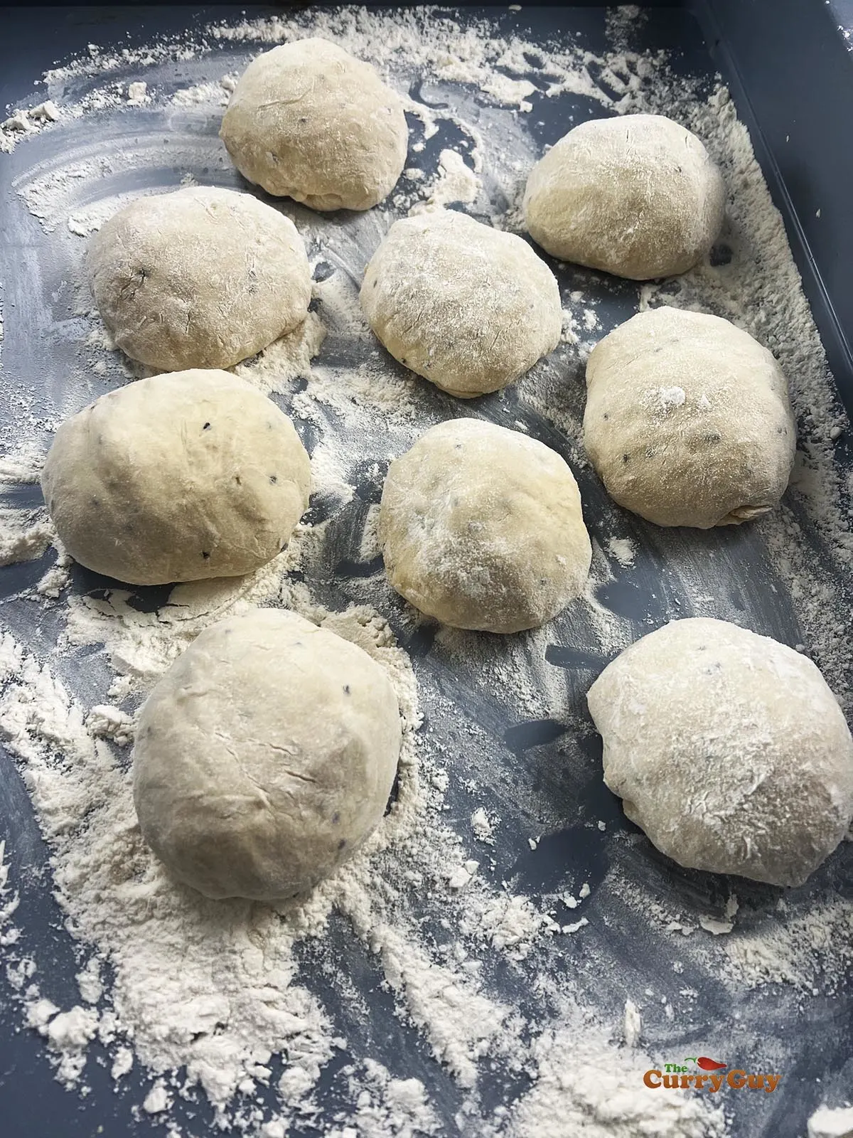 Naan dough balls ready for rolling.