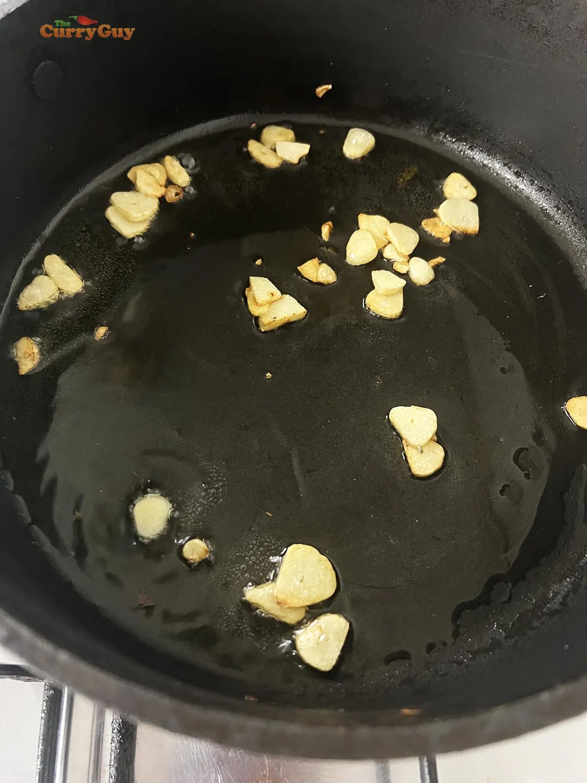 Frying slivered garlic