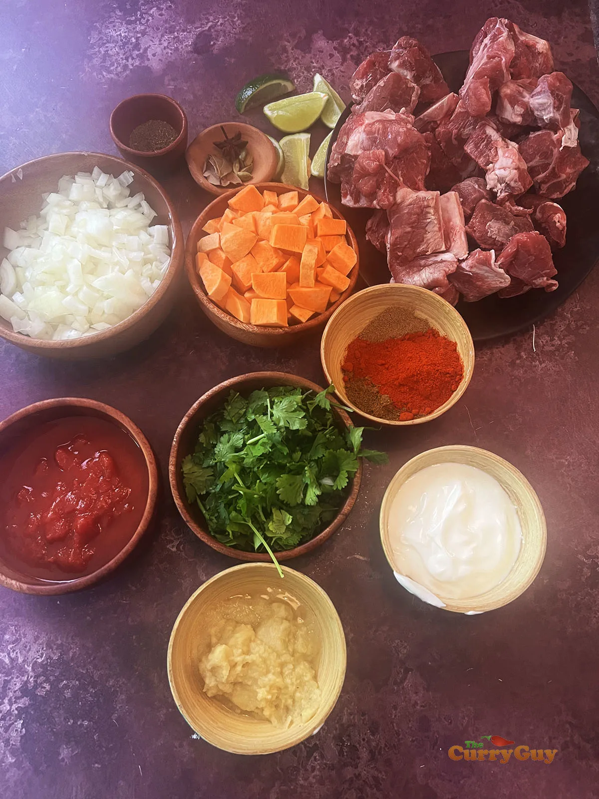 Ingredients for lamb and sweet potato curry