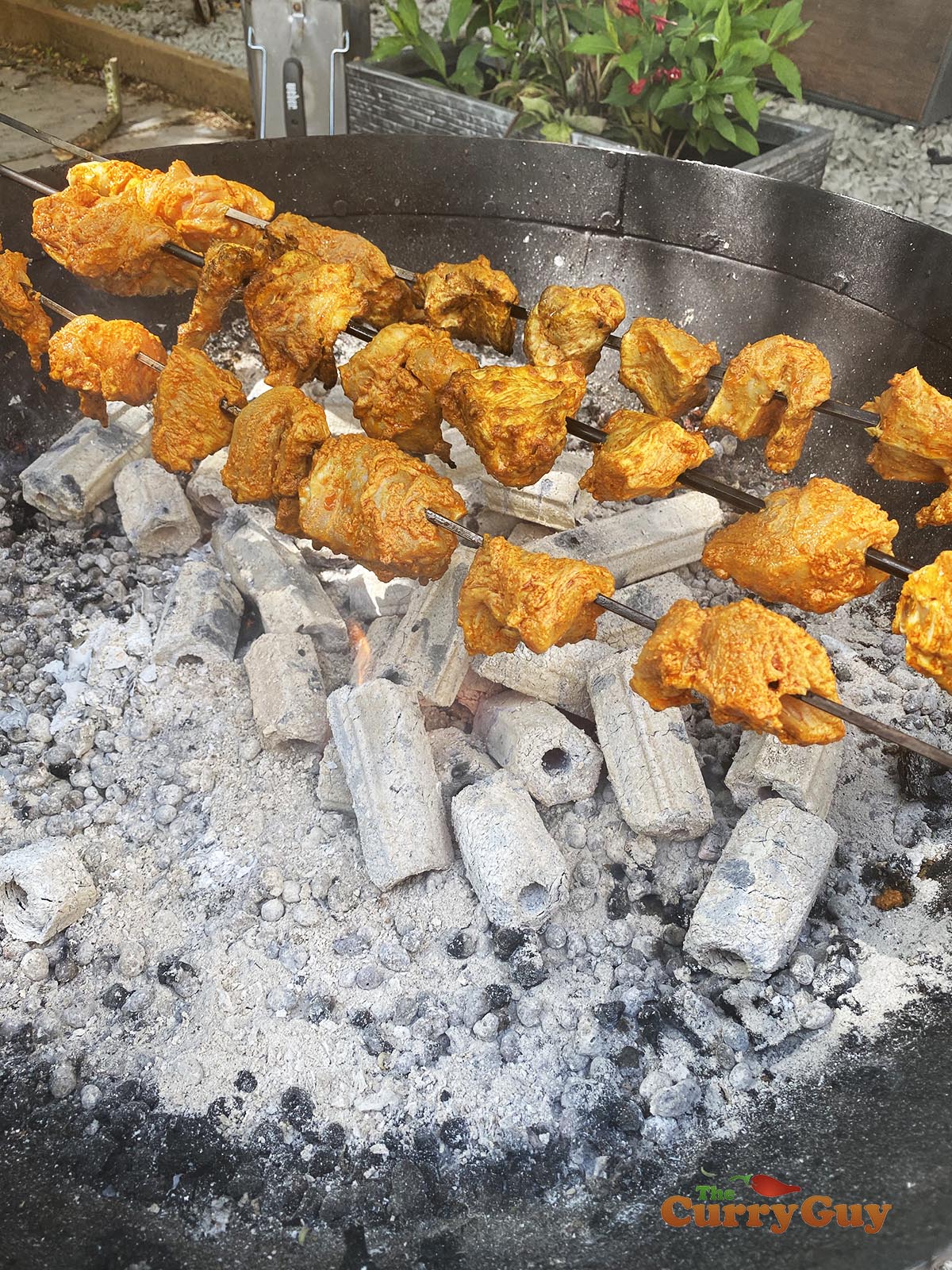 Chicken skewers over the fire