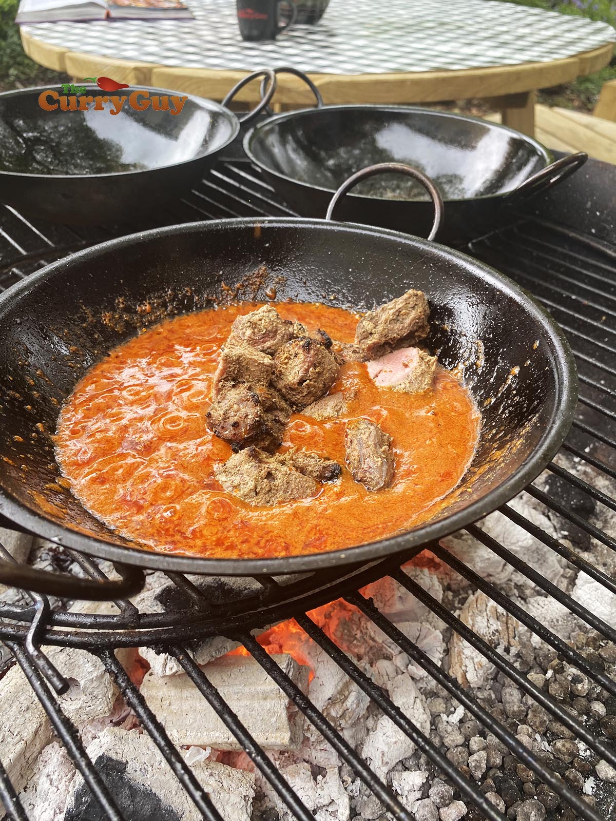 Adding meat to pan