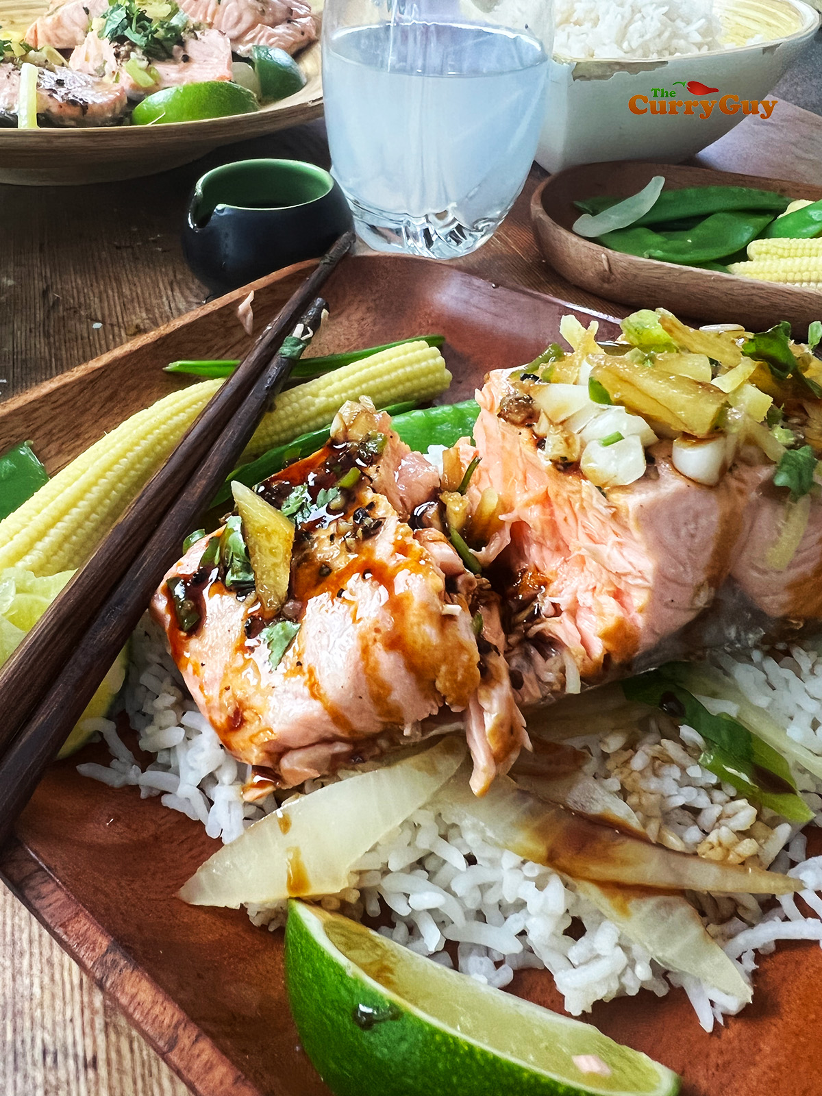 Steamed salmon with kecap manis