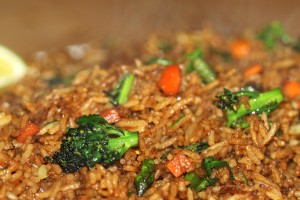 Making vegetable fried rice