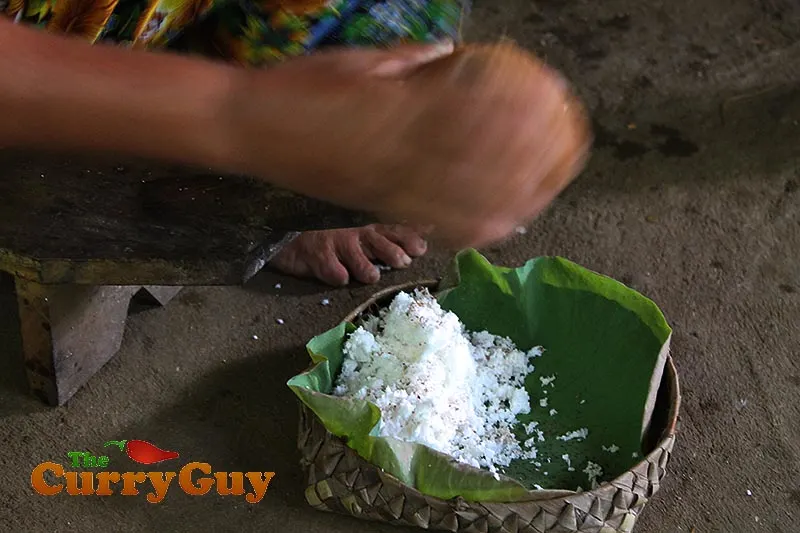 grinding coconut
