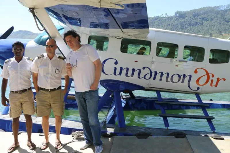 Marco Pierre White earlier in the week about to board one of Cinnamon Air's seaplanes.