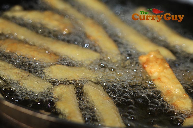frying the chickpea fries