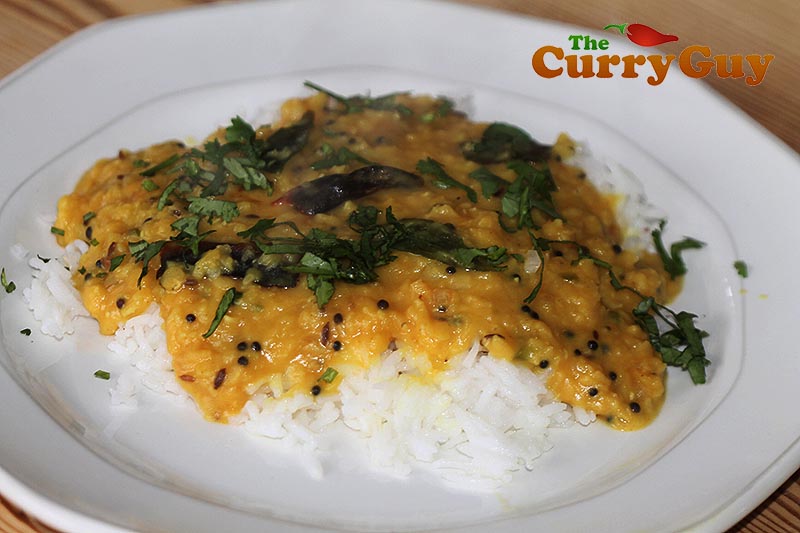 Finished masoor dal, seasoned with salt and garnished with coriander (cilantro).
