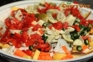 Making spicy mixed vegetable pickle
