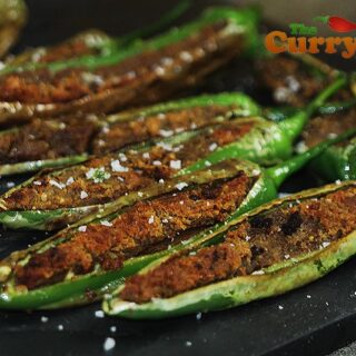 Spicy stuffed long green chillies