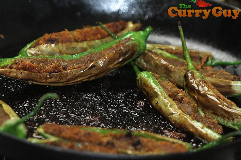 Spicy stuffed long green chillies