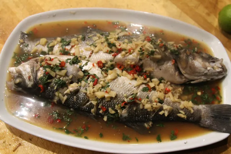 Thai steamed sea bass with lime and garlic sauce