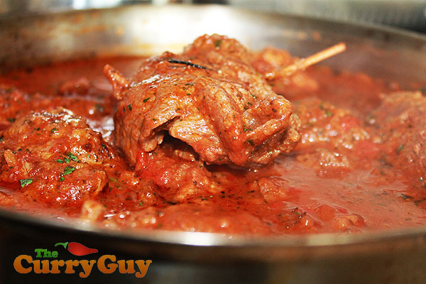 Spicy Rolled Beef Topside Stuffed with Mozzarella In A Spicy Curry Sauce 