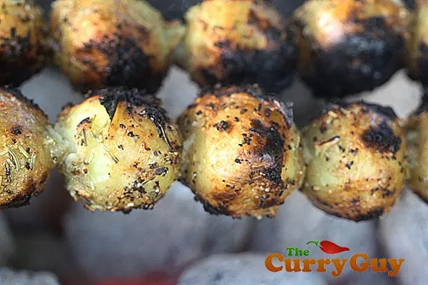 Skewered Grilled Garlicky New Potatoes