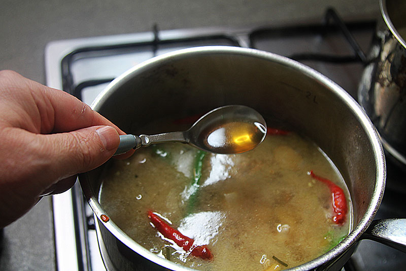 Making Tom Yum Gai Soup
