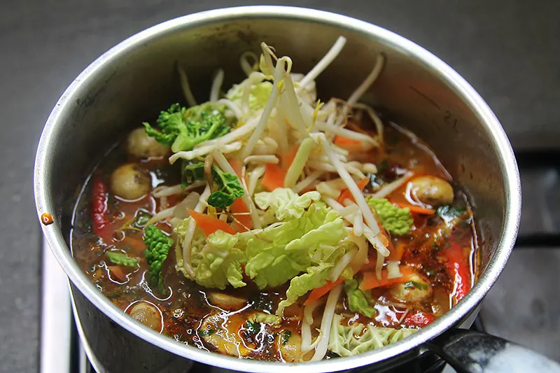 Making Tom Yum Gai Soup