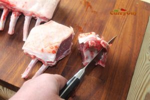 Cutting the double lamb ribs
