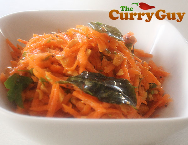 Traditional Indian Food- Carrot Salad With Roasted Peanuts and Dried Chillies