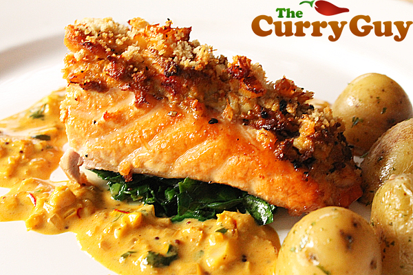 Crab Crust Salmon Served With A Coconut And Saffron Sauce