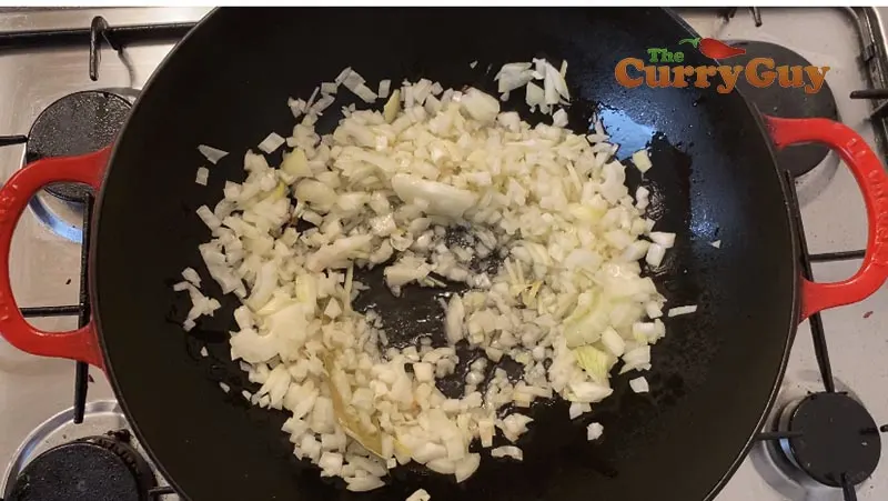 Frying onions for muttar paneer sauce