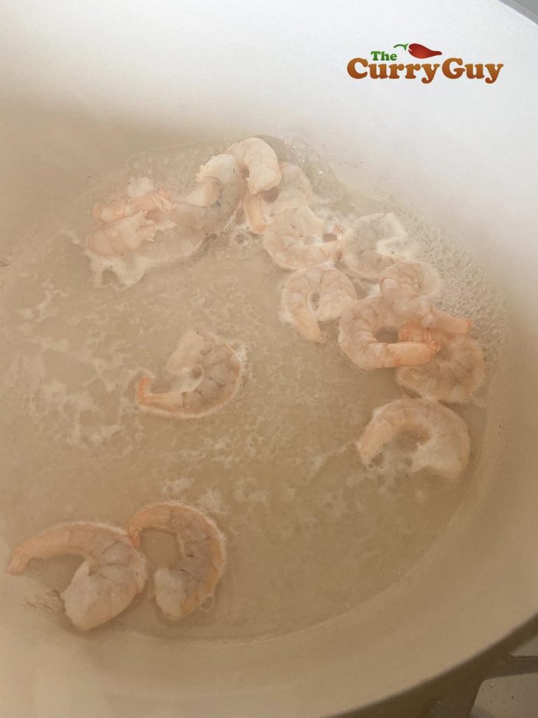 cooking the prawns