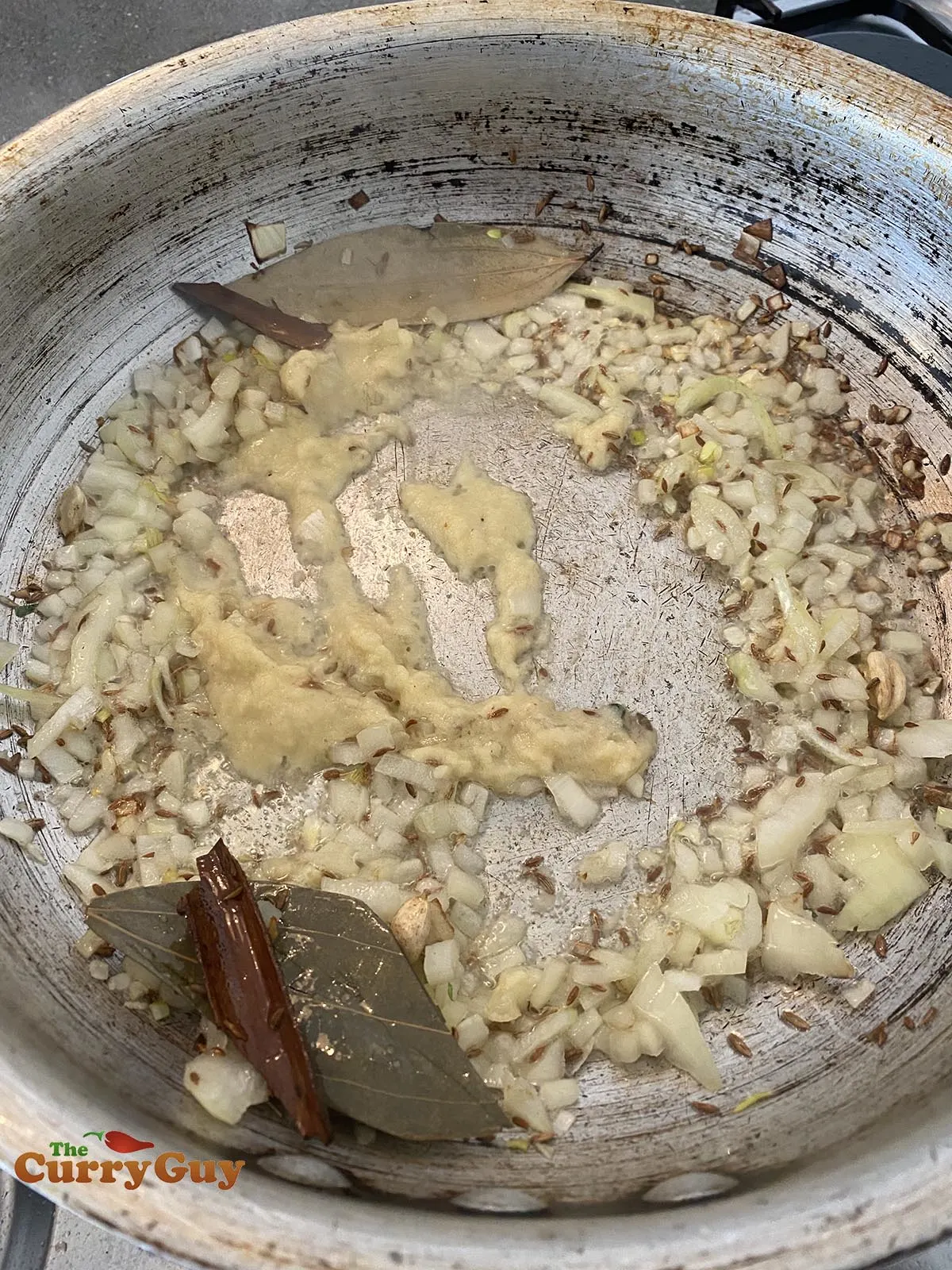 garlic and ginger paste added to pan