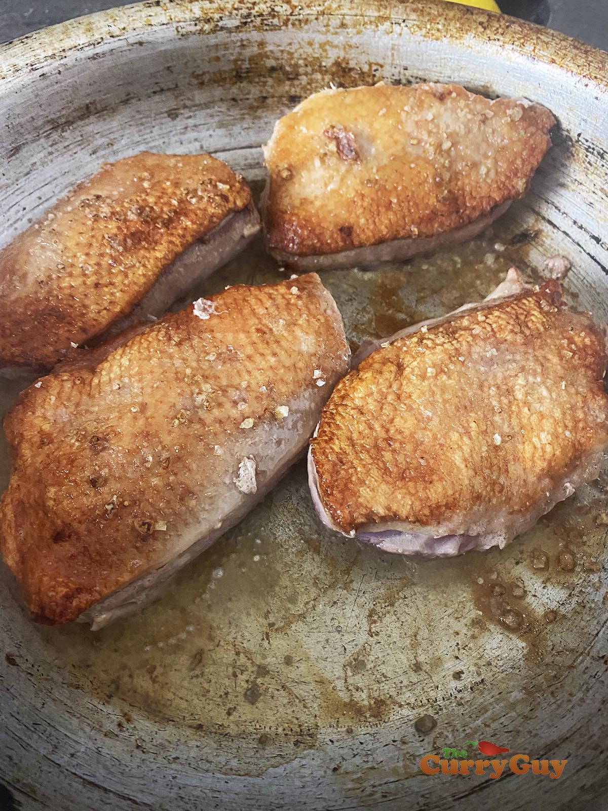 Searing duck breasts