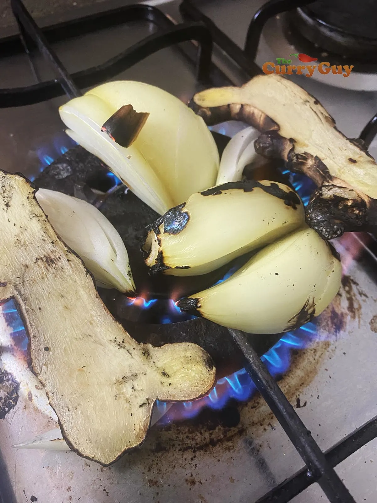 Grilling onions and ginger