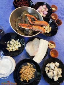 Ingredients for seafood laksa