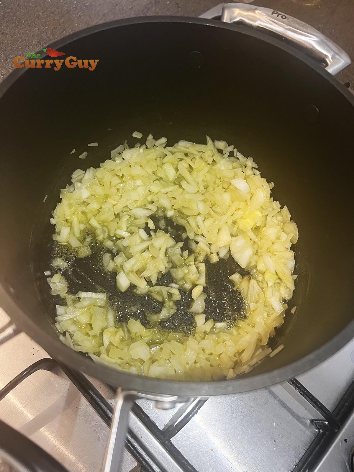 Frying chopped onions. 