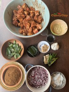 Ingredients for Sri Lankan black pork curry