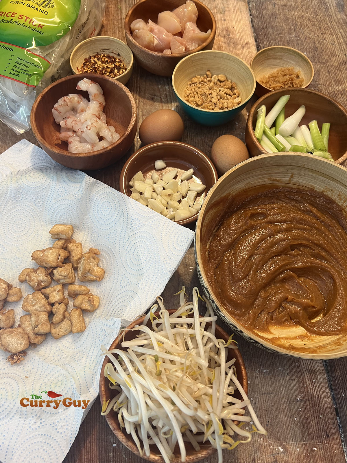 Ingredients for pad Thai with peanut butter sauce