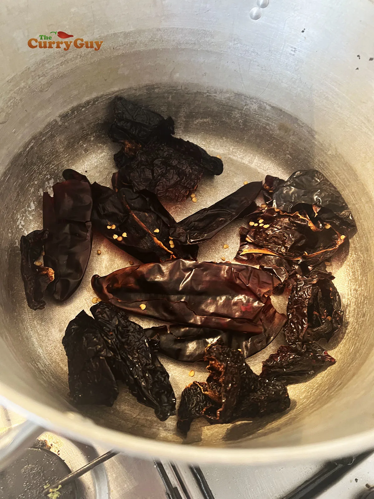 Dry frying dried chillies