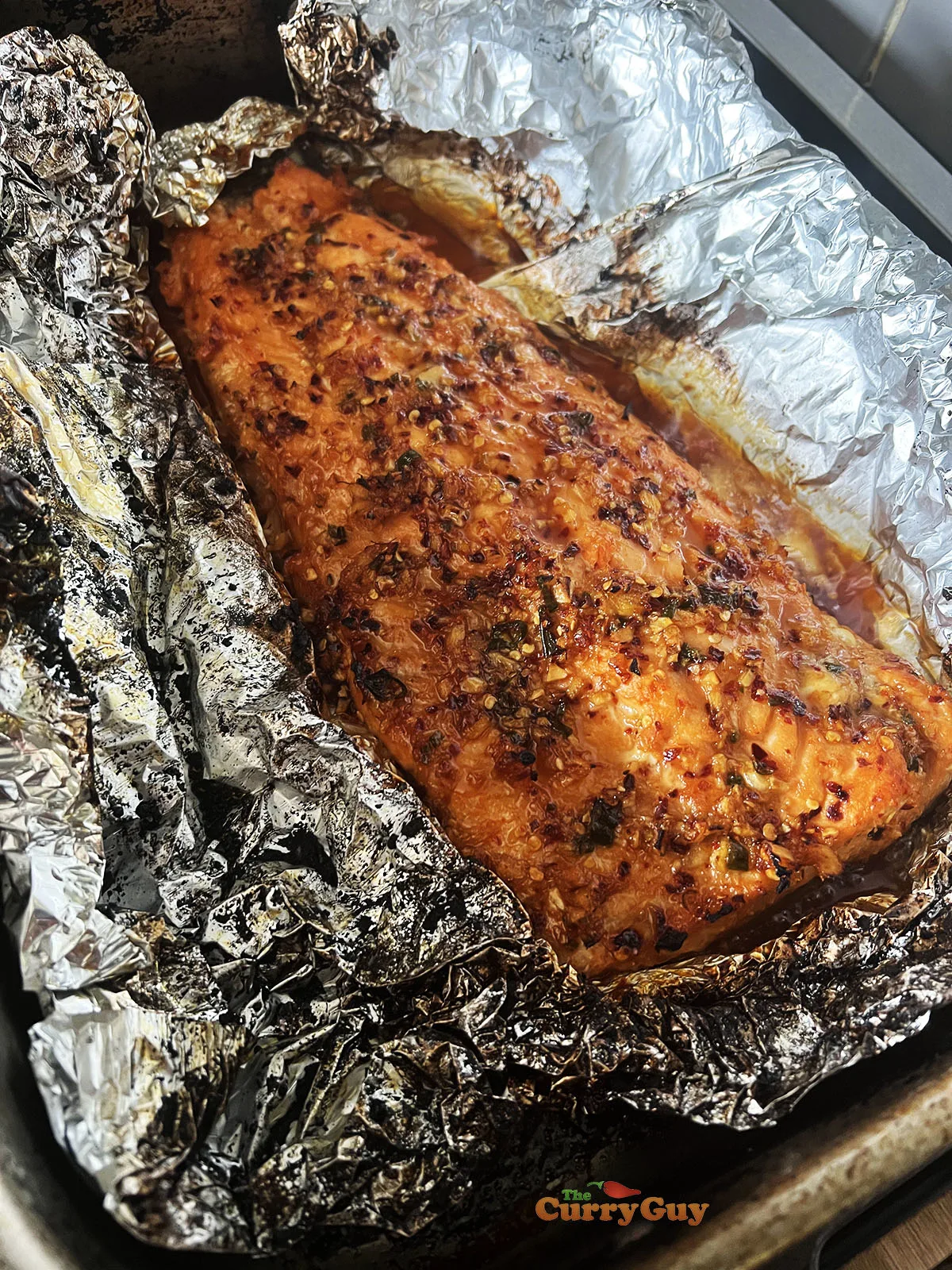 Grilled and baked salmon