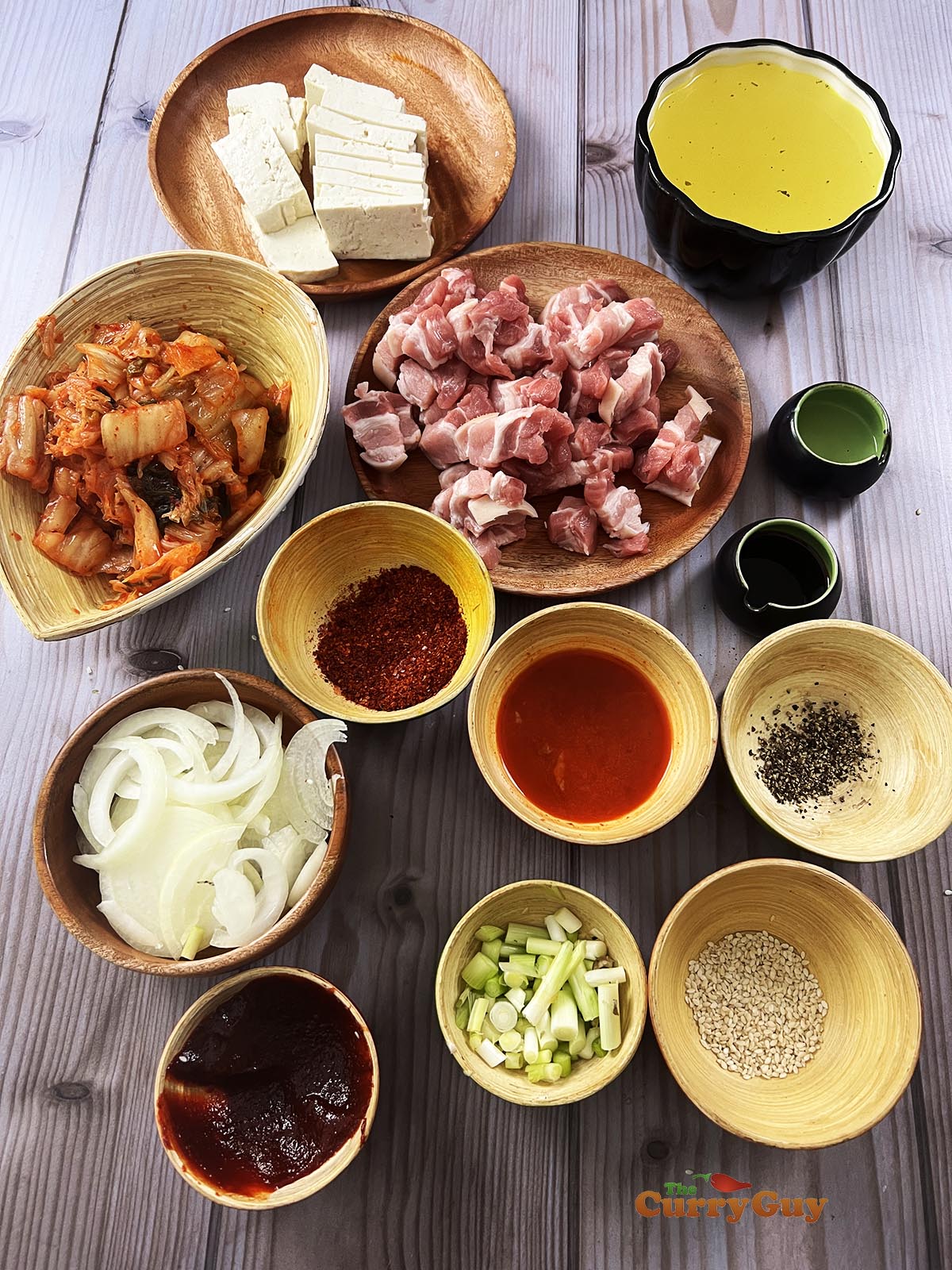 Ingredients for kimchi jjigae