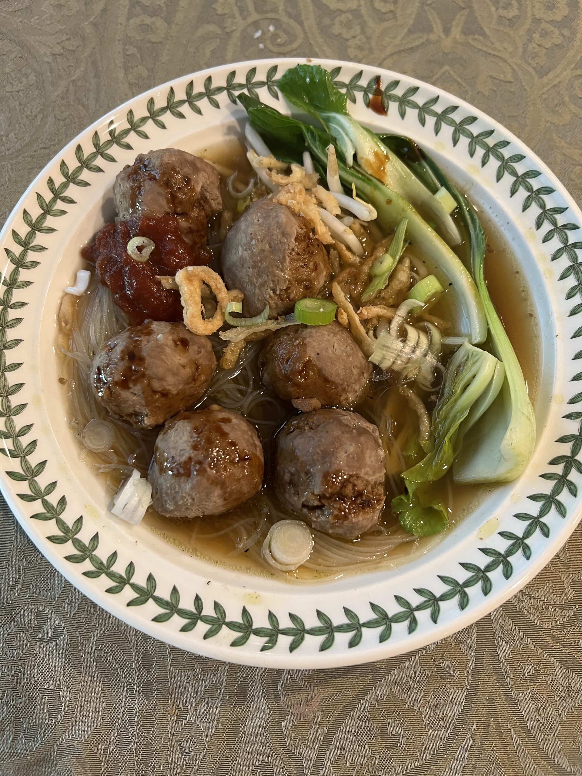 Finished lamb bakso recipe plated up to serve