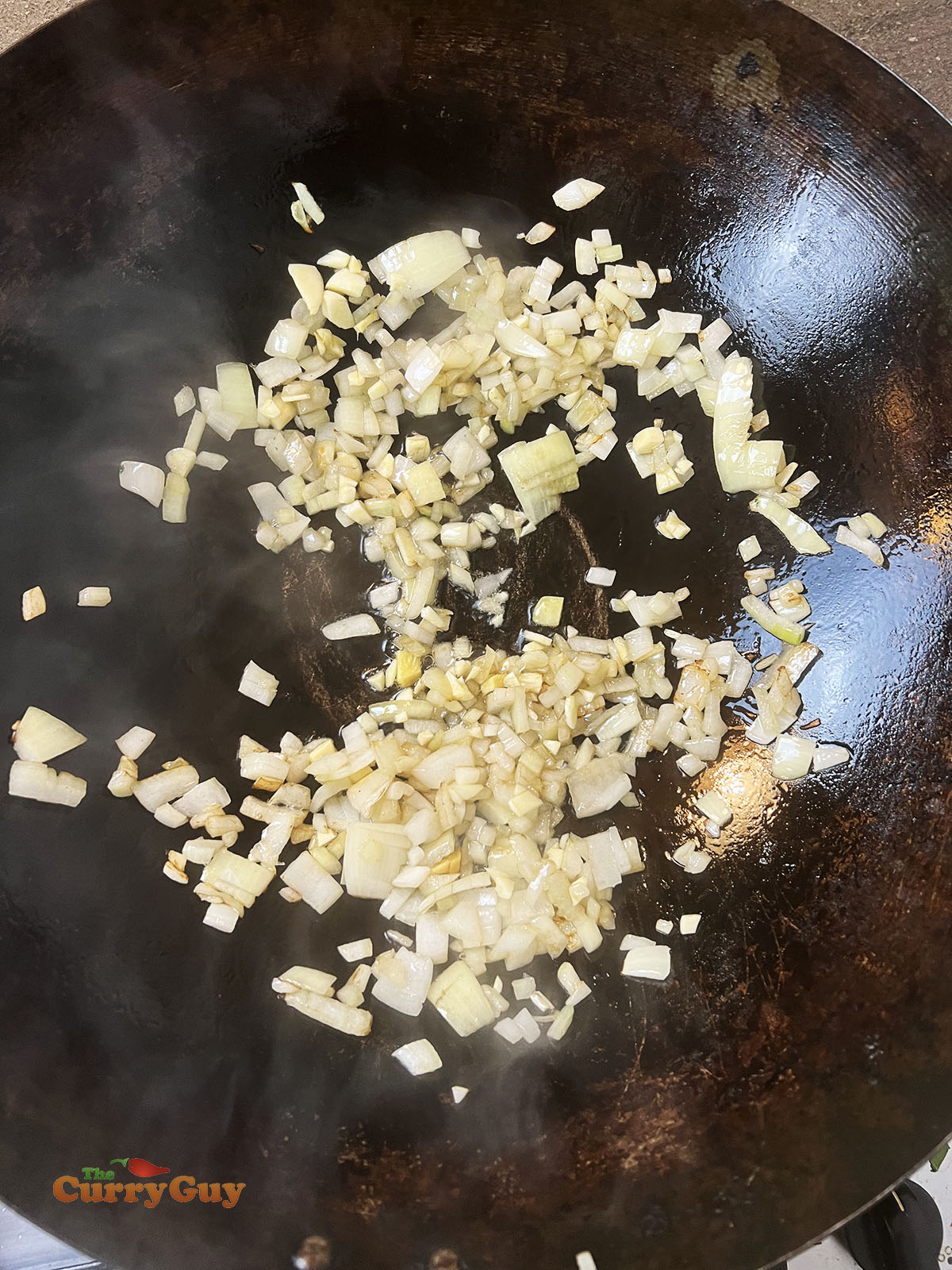 Frying garlic and onions.
