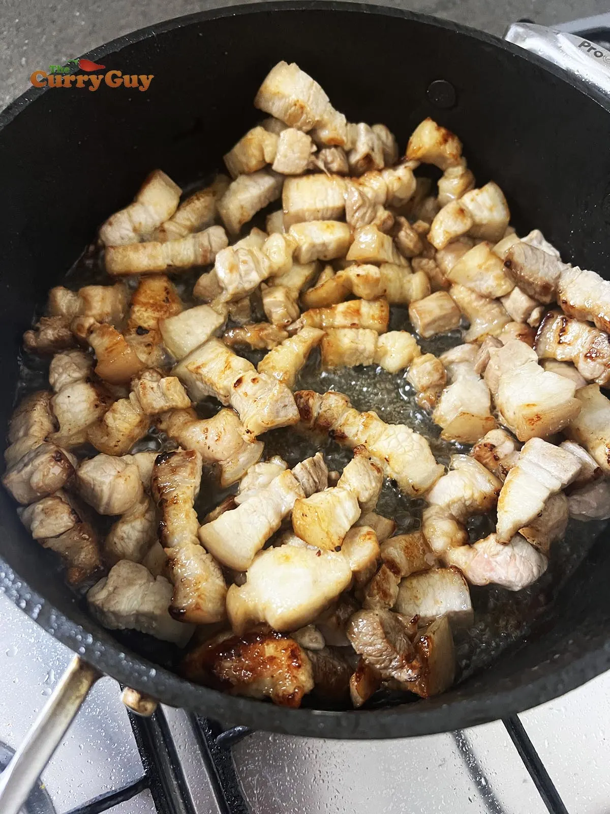 Frying the pork belly
