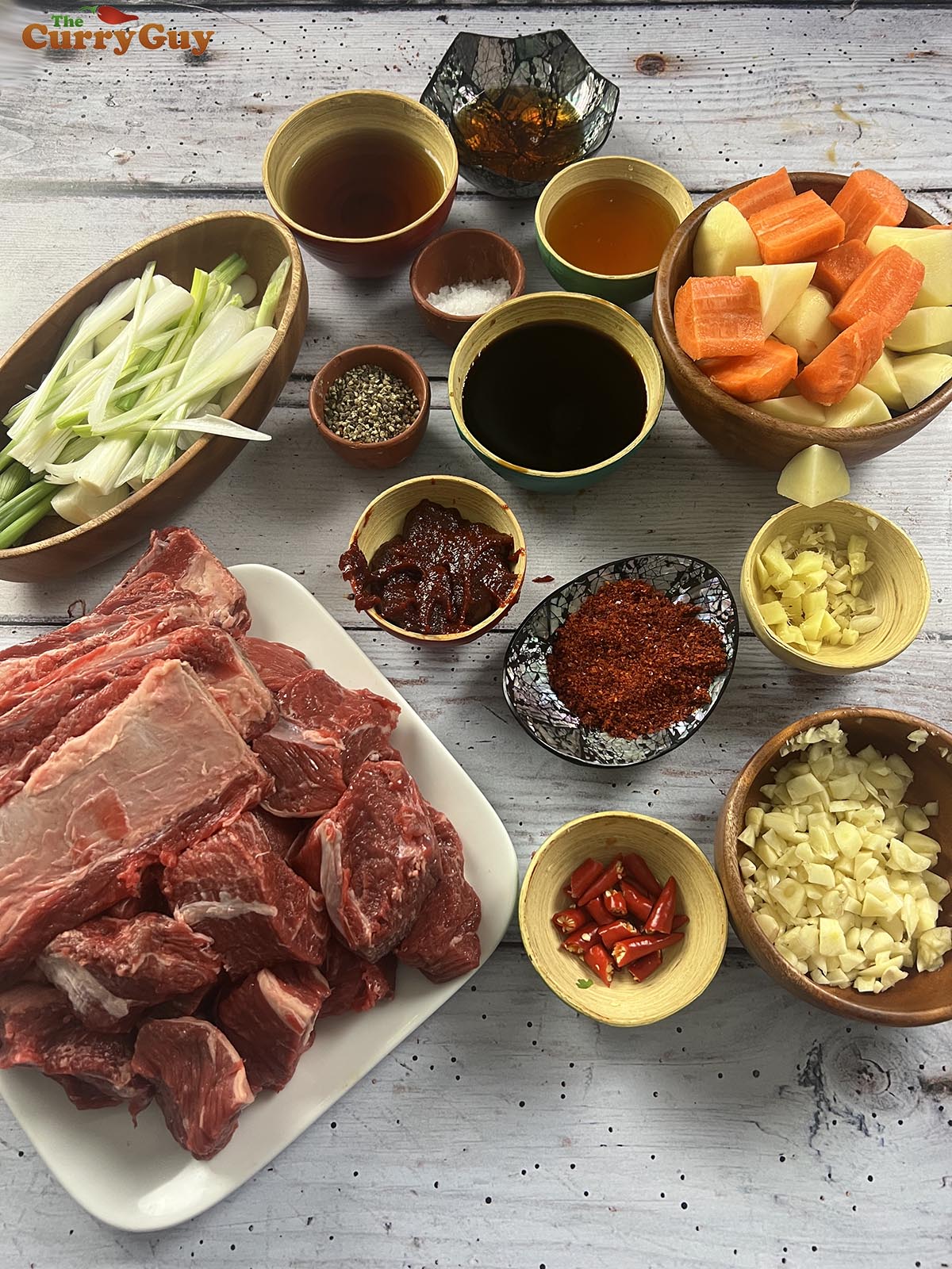 Ingredients for Korean braised beef stew.
