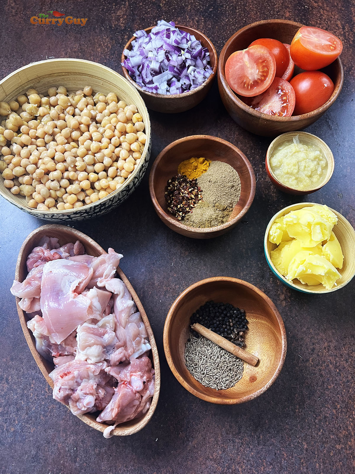 Ingredients for chicken and chickpea curry