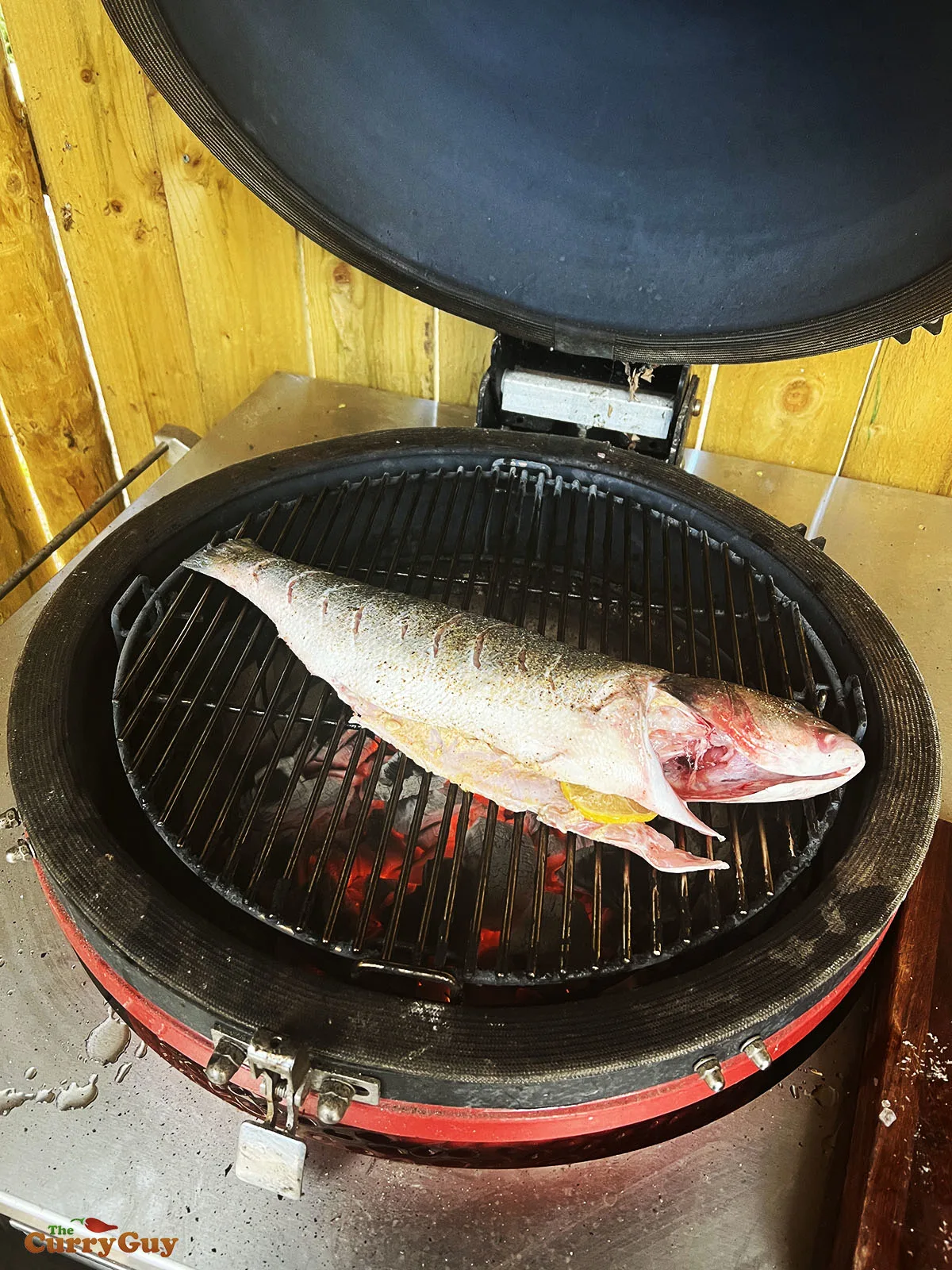 Placing the fish on the grill
