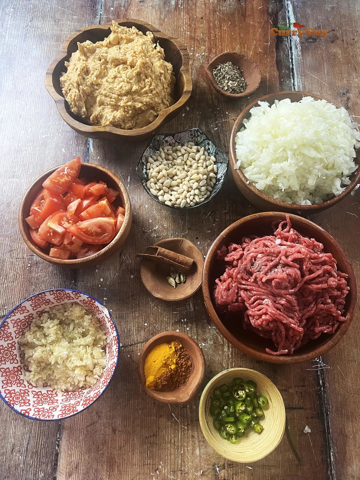 ingredients for beef keema with tandoori hummus
