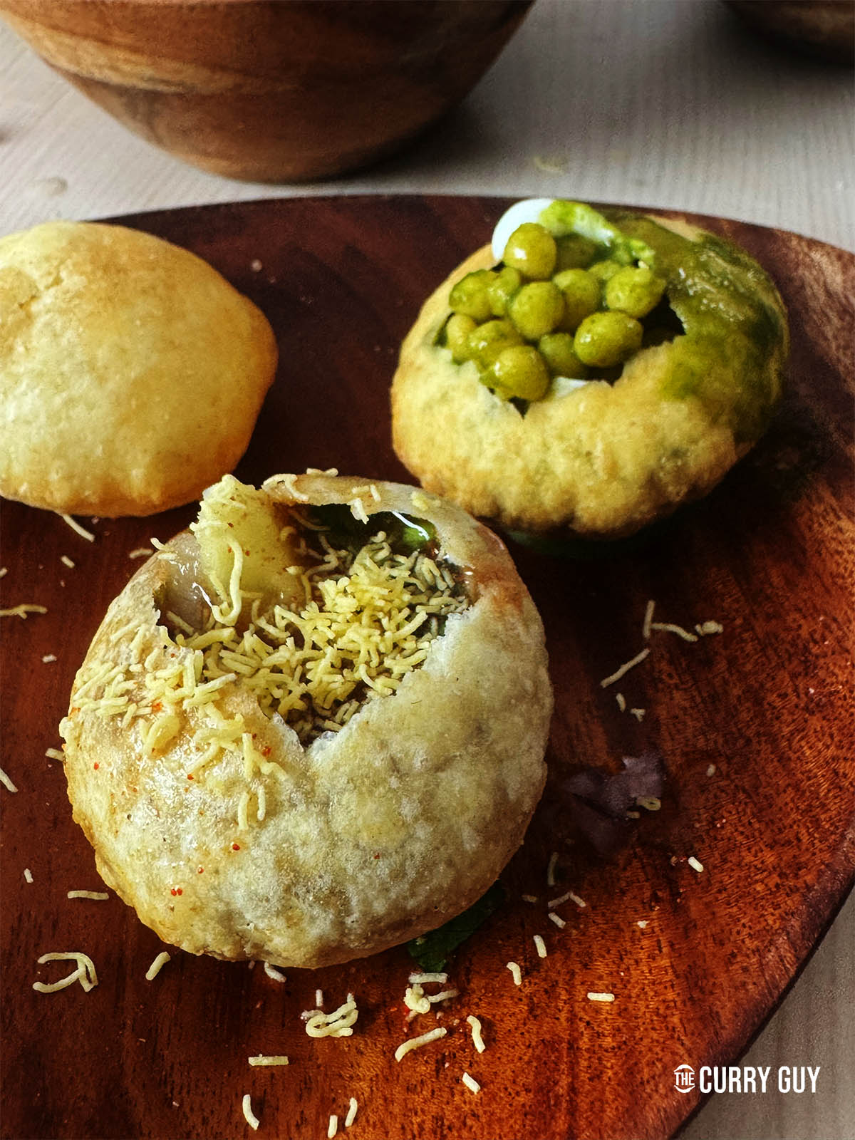 Pani puri on a serving dish.