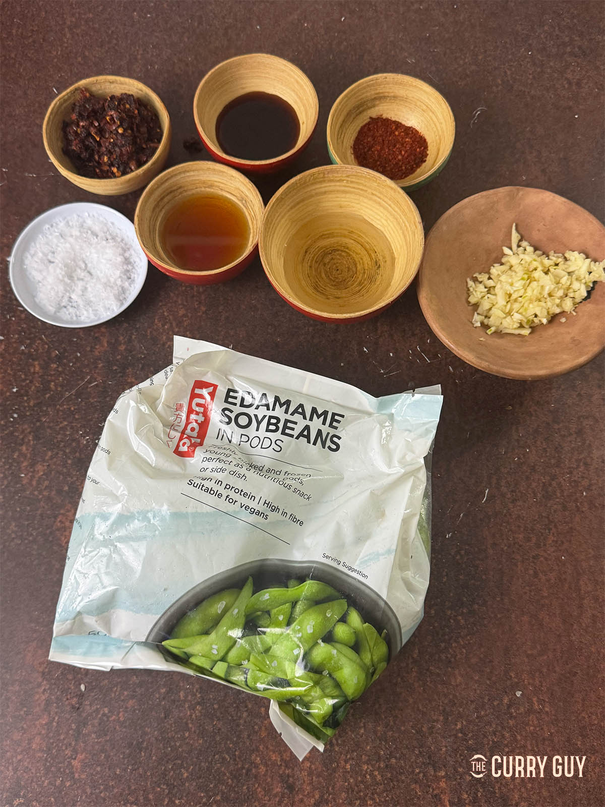 The ingredients for the recipe laid out on a counter top.